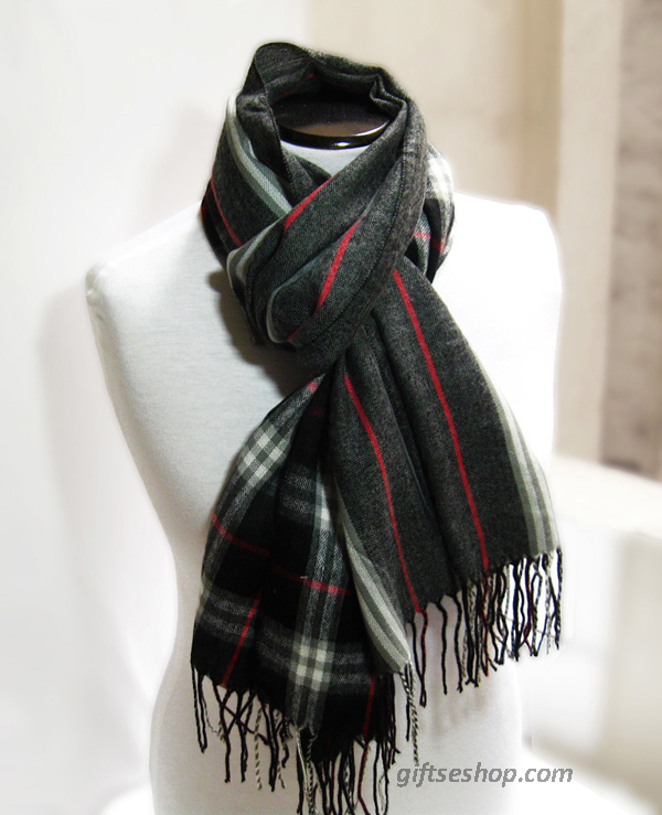 Men Scarf Black Gray Plaid Stripped Long Scarf for Him – Gifts shop