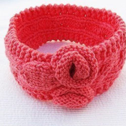 Pattern instruction knitted head band with flowers, knitted headband pattern