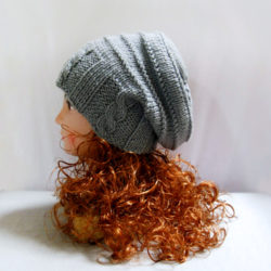 Knit pattern: hand knit slouchy hat in grey wool, winter women hat