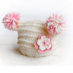 Knit Newborn Hat- Baby Hat 0-9 months-with Flower