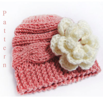 Knitting Pattern Baby Hat- Knit Newborn Cable Hat Pattern Flower