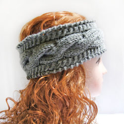 Knitted Headband, Ear Warmer Headband Gray Cable