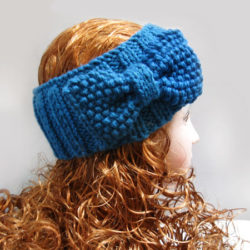 Knitted Headband Ear Warmer, Blue Bow Headbands
