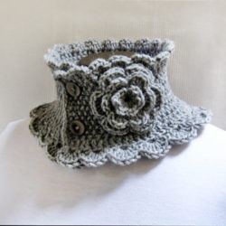 Hand Knit Neck Warmer Collar Grey Victorian Style