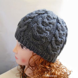 Beanie Hat, Gray Wool Cable Beanie for women