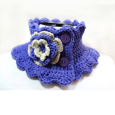 Knit Neck Warmer Scarf Collar Lilac with Flower