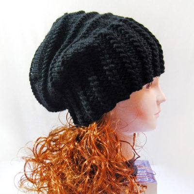 Knit Slouchy Beanie, Winter Black Slouchy Hat