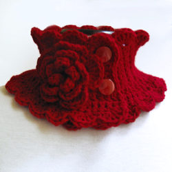 Knit Neck Warmer Scarf Red Collar with Flower