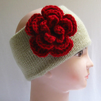 Knitted Headband Ear Warmer, Crochet Flower Headband