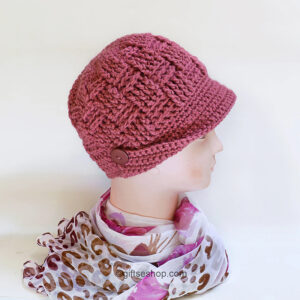 Crochet Hat Pattern- Newsboys Brimmed Basketweave Cap with Brim Crochet Pattern n117